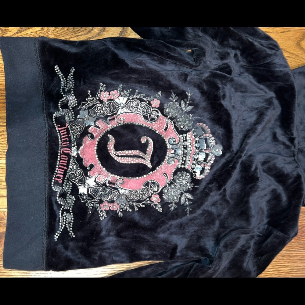 Juicy Couture black sweatshirt with design on back- size Medium